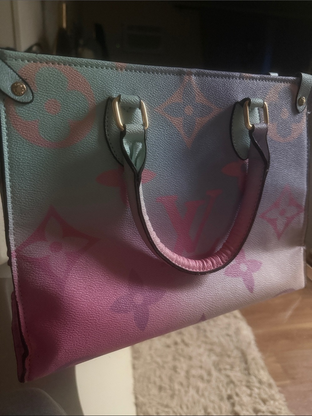 Luxury Pastel Gradient Monogram Tote - Pink, Blue & Mint